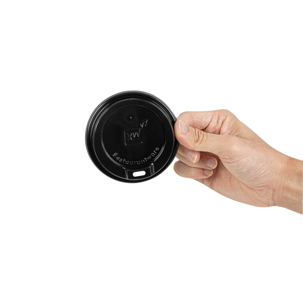 Restpresso Black Plastic Coffee Cup Lid - Elevated Spout, Fits 8, 12, 16 and 20 oz - 25 count box