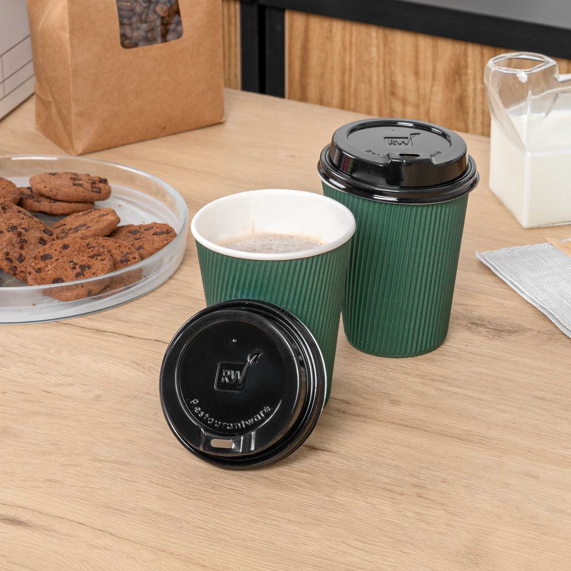 Restpresso Black Plastic Coffee Cup Lid - Elevated Spout, Fits 8, 12, 16 and 20 oz - 500 count box