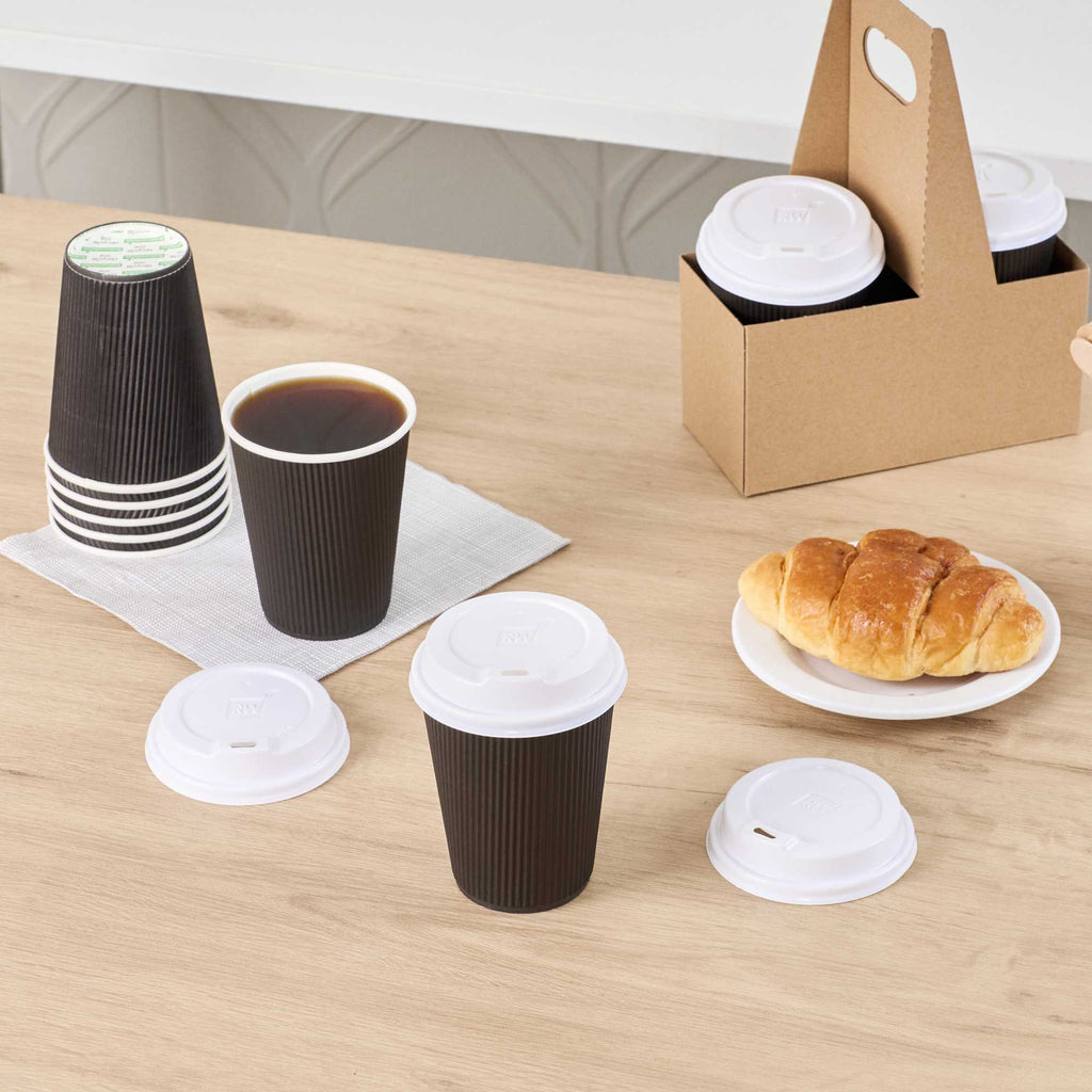 Restpresso White Plastic Coffee Cup Lid - Elevated Spout, Fits 8, 12, 16 and 20 oz - 25 count box