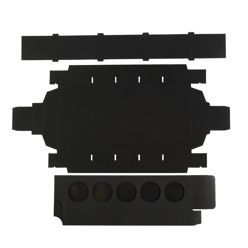 Valentino Rectangle Black Paper Macaron Box - Holds 5 Macarons - 12" x 3" x 1 1/2" - 100 count box