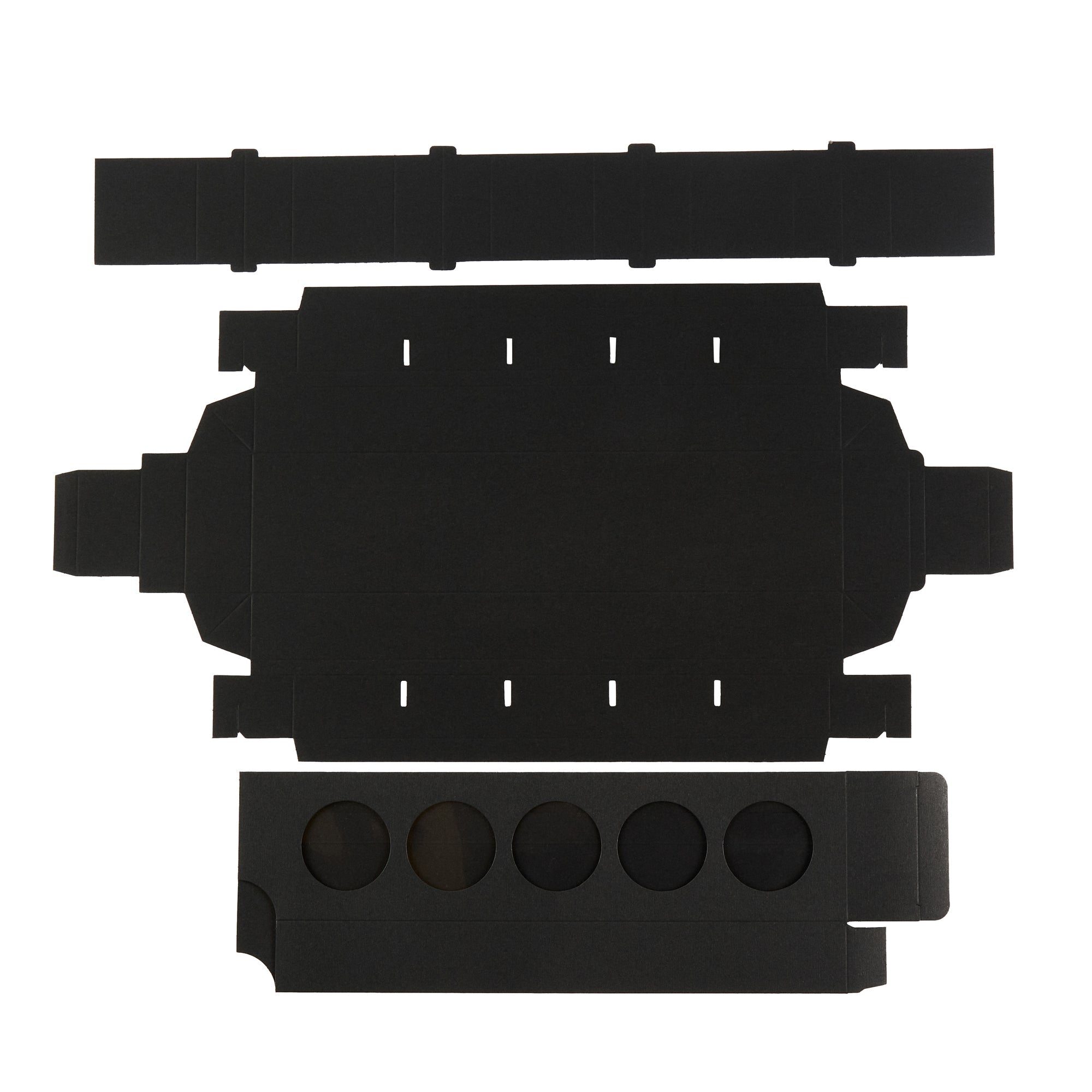 Valentino Rectangle Black Paper Macaron Box - Holds 5 Macarons - 12" x 3" x 1 1/2" - 100 count box