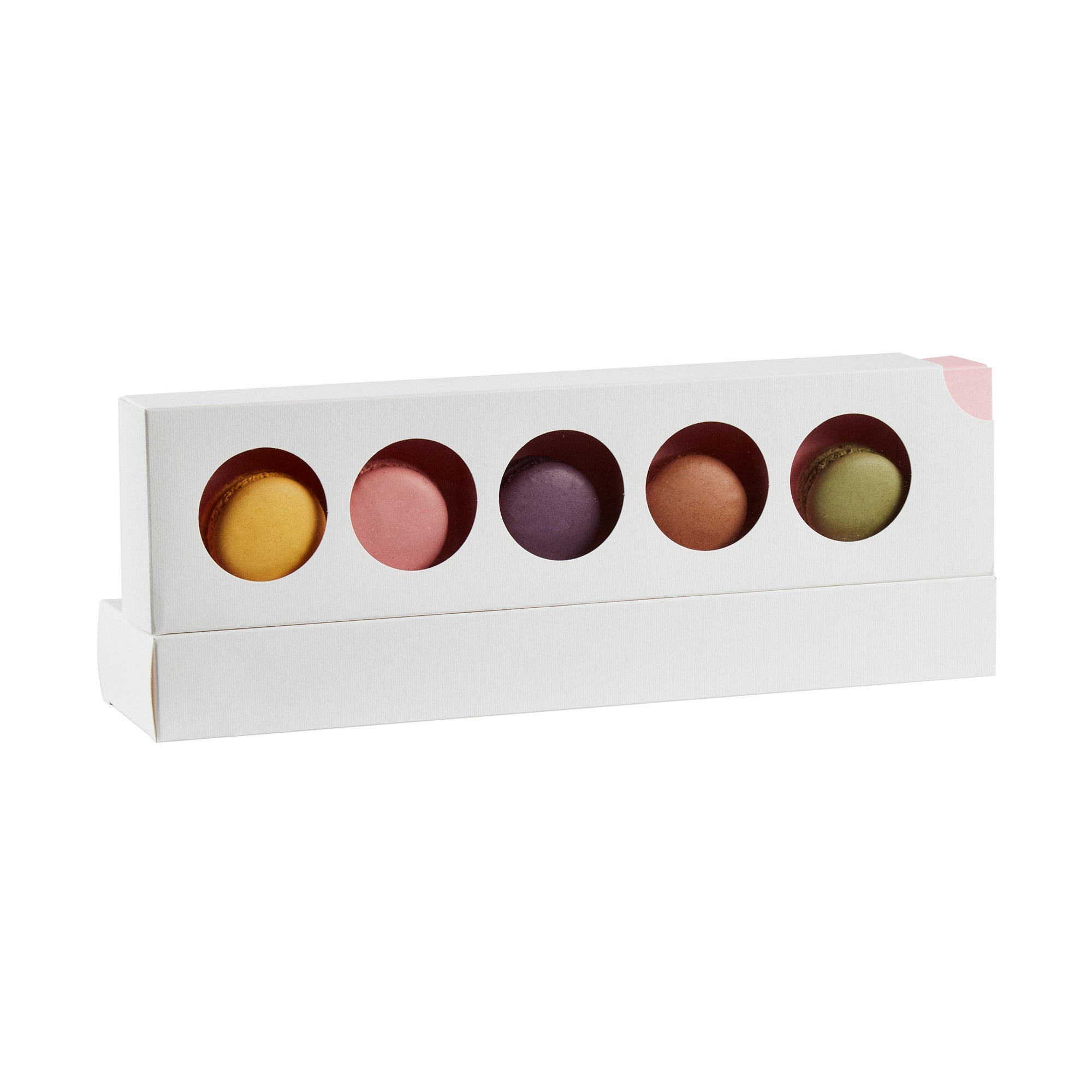 Valentino Rectangle White and Pink Paper Macaron Box - Holds 5 Macarons - 12" x 3" x 1 1/2" - 100 count box