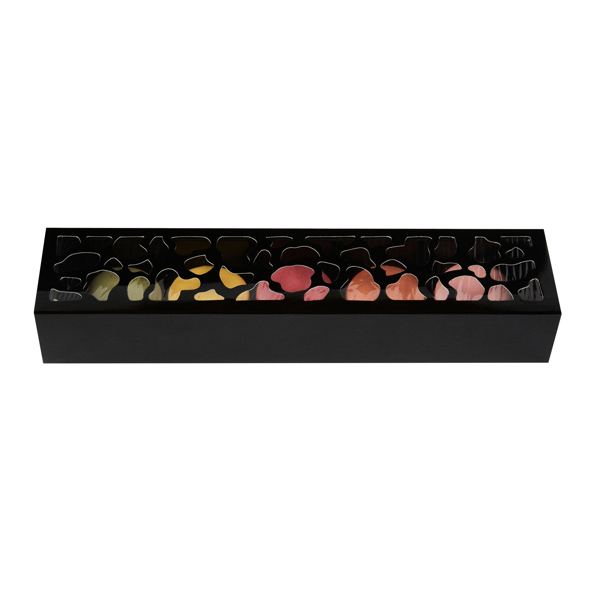 Sentiero Rectangle Black Paper Macaron Box - Holds 5 Macarons - 10" x 2 1/4" x 1 1/2" - 100 count box