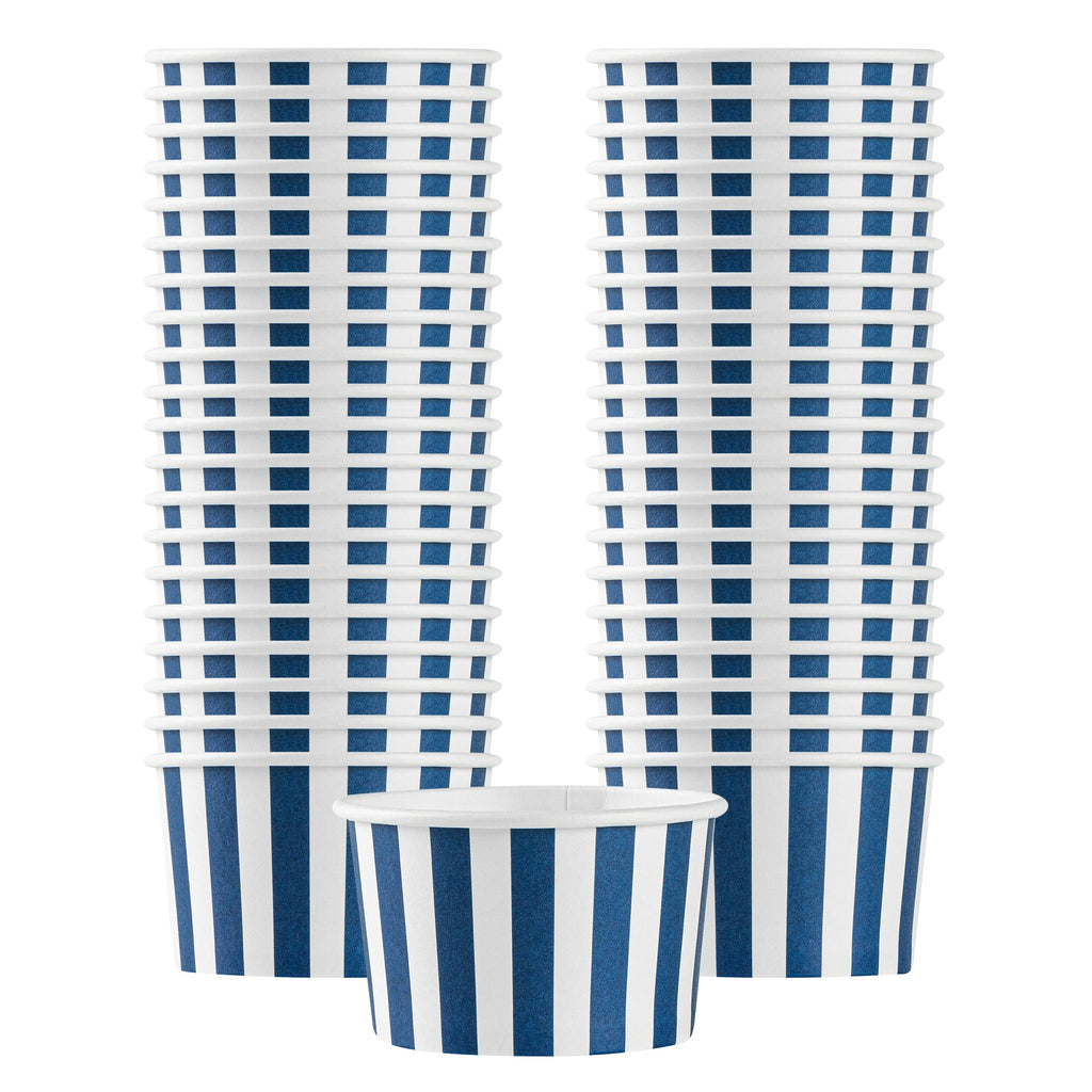Coppetta 3 oz Round Blue and White Stripe Paper To Go Cup - 3" x 3" x 1 3/4" - 50 count box