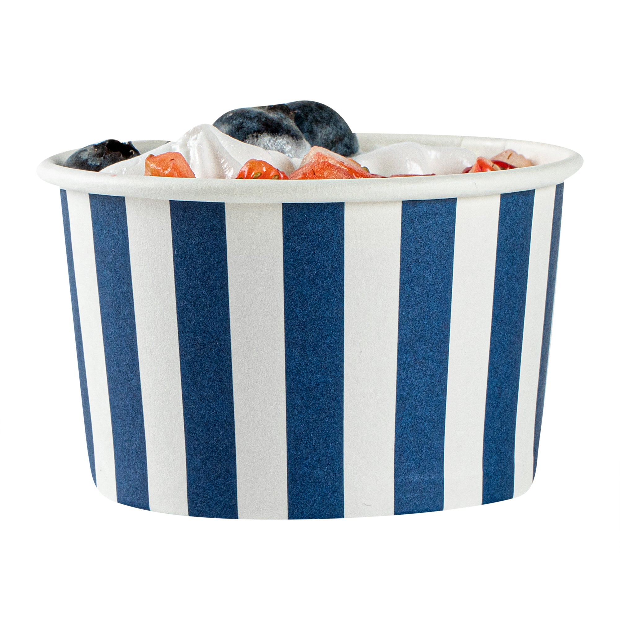 Coppetta 3 oz Round Blue and White Stripe Paper To Go Cup - 3" x 3" x 1 3/4" - 50 count box