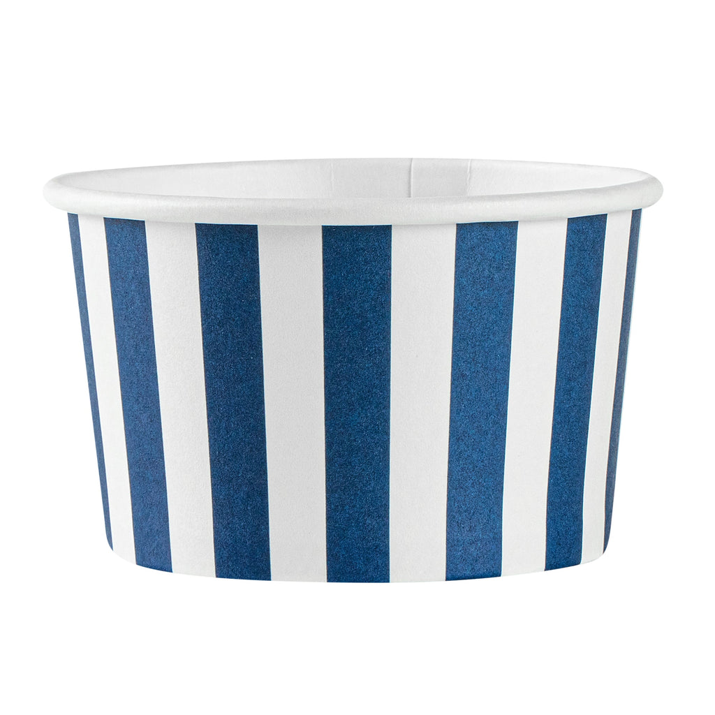 Coppetta 3 oz Round Blue and White Stripe Paper To Go Cup - 3" x 3" x 1 3/4" - 200 count box