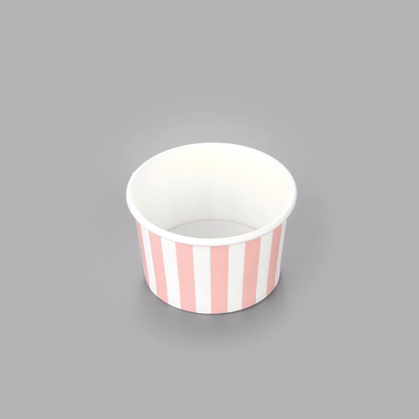 Coppetta 3 oz Round Pink and White Stripe Paper To Go Cup - 3" x 3" x 1 3/4" - 50 count box