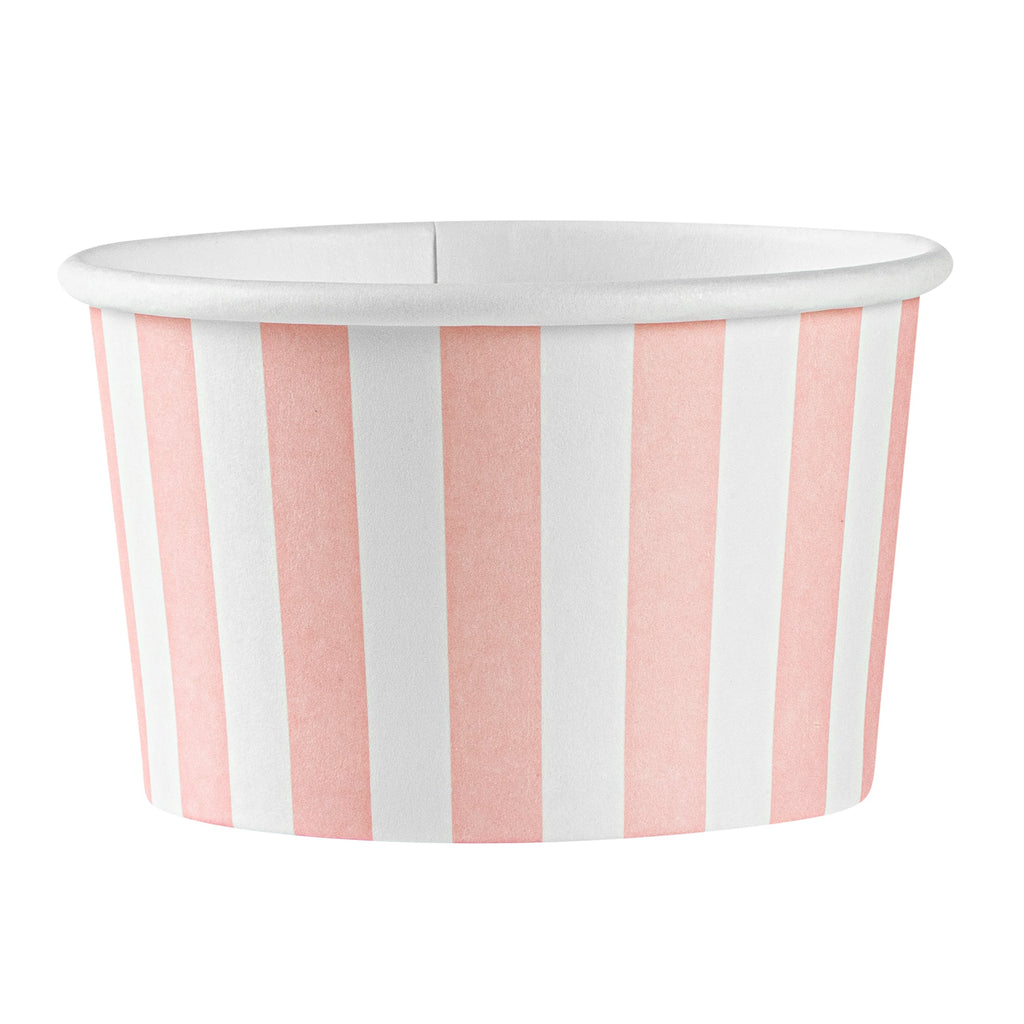 Coppetta 3 oz Round Pink and White Stripe Paper To Go Cup - 3" x 3" x 1 3/4" - 50 count box