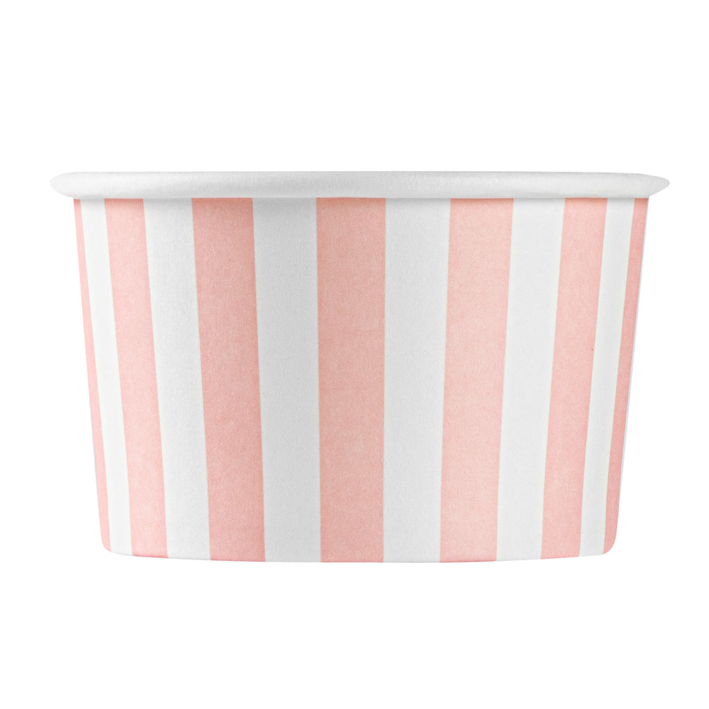 Coppetta 3 oz Round Pink and White Stripe Paper To Go Cup - 3" x 3" x 1 3/4" - 50 count box