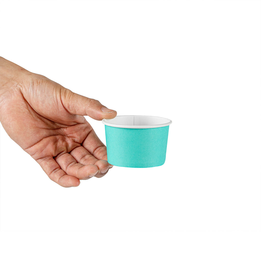Coppetta 3 oz Round Turquoise Paper To Go Cup - 3" x 3" x 1 3/4" - 50 count box