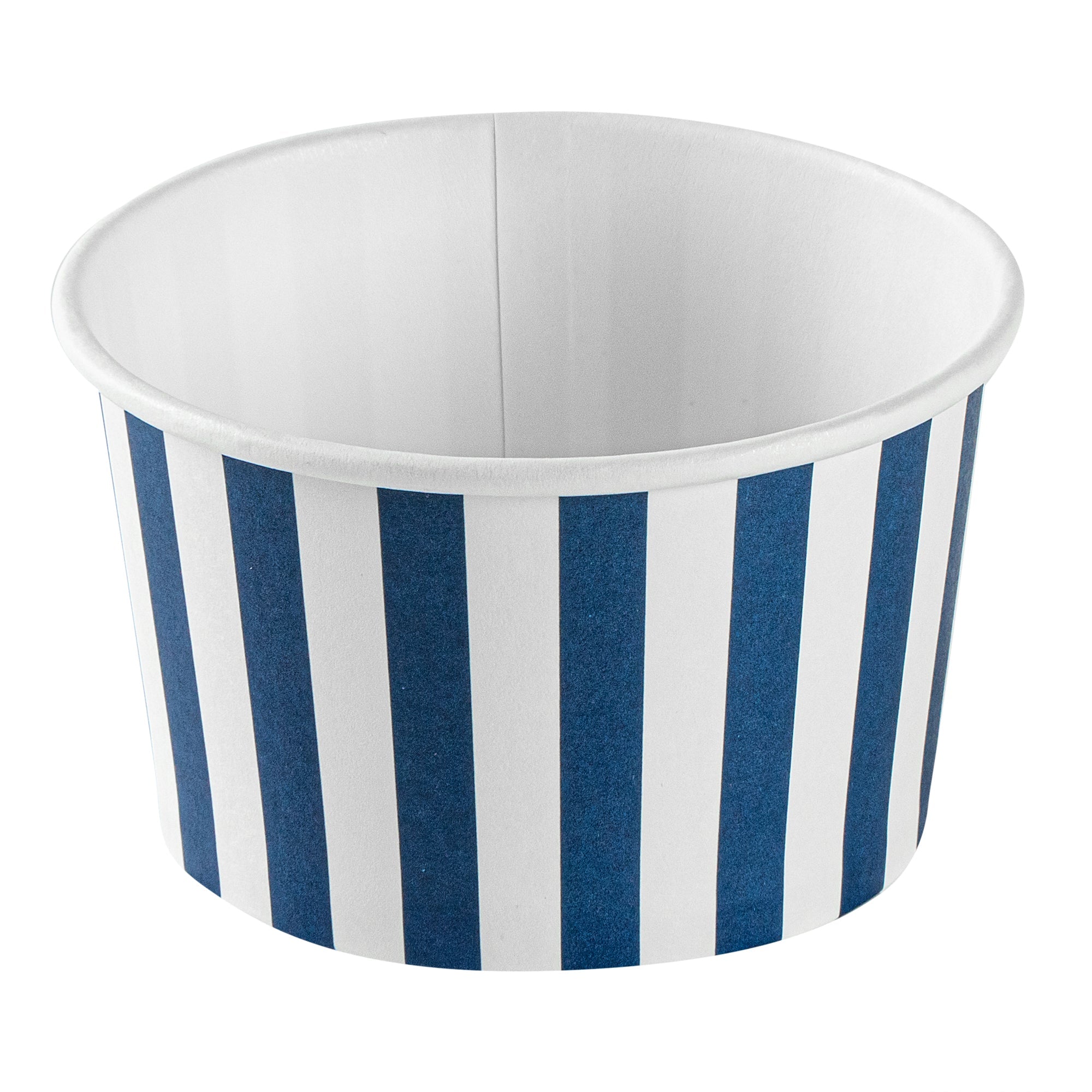 Coppetta 5 oz Round Blue and White Stripe Paper To Go Cup - 3 1/4" x 3 1/4" x 2" - 50 count box