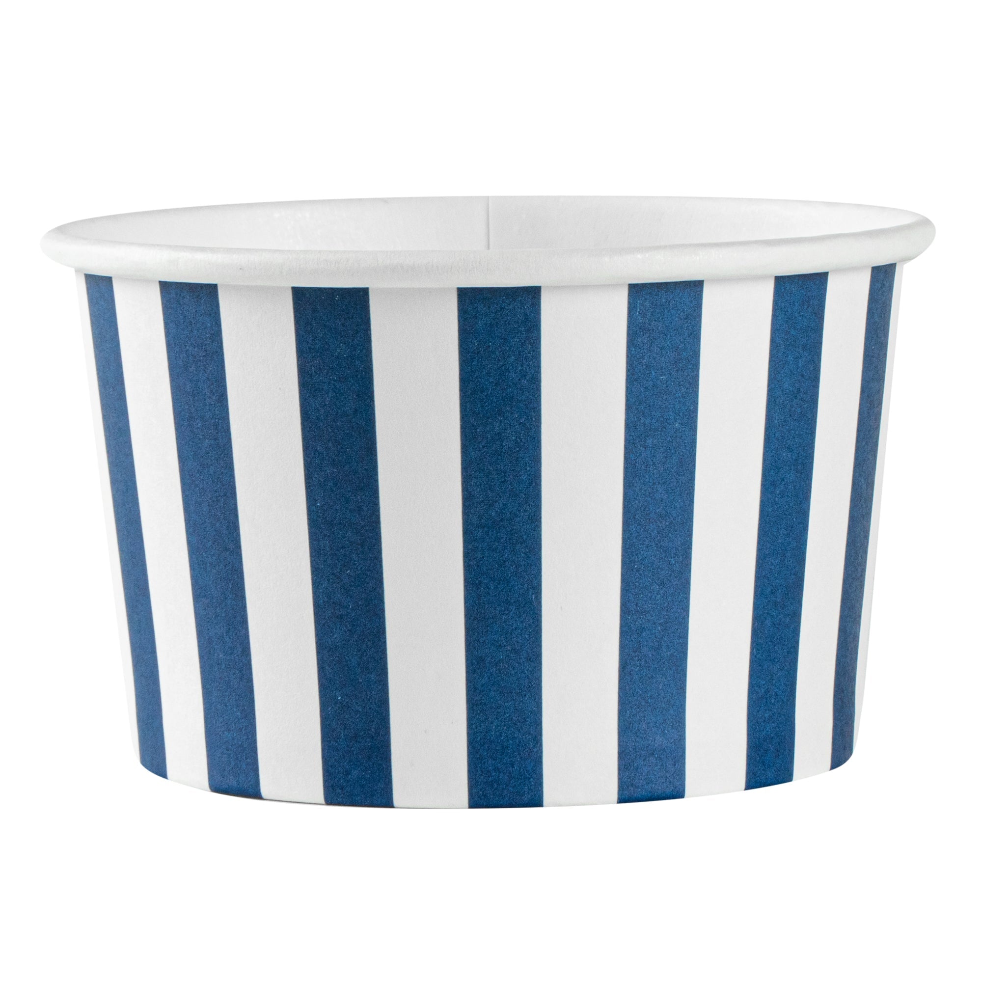 Coppetta 5 oz Round Blue and White Stripe Paper To Go Cup - 3 1/4" x 3 1/4" x 2" - 50 count box