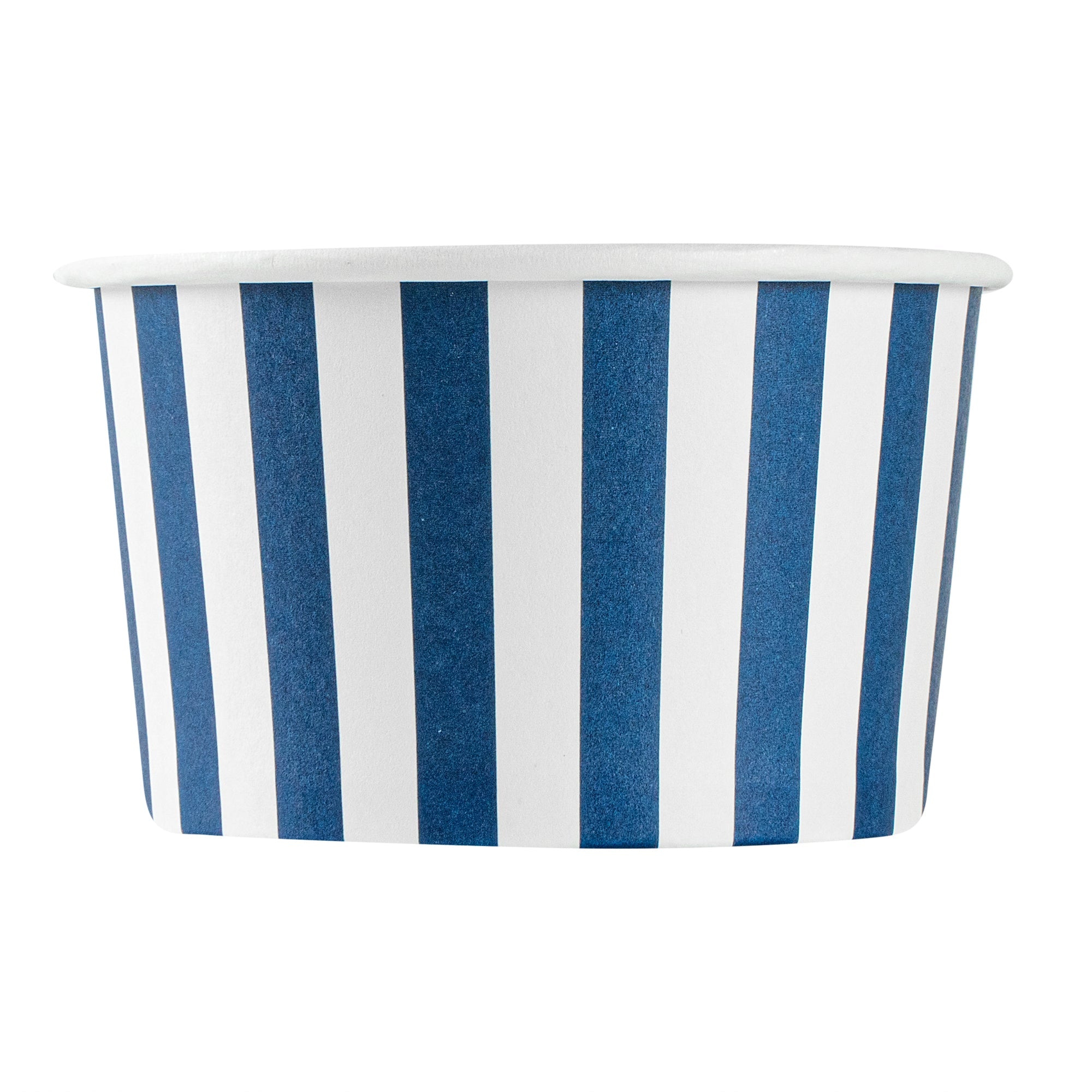 Coppetta 5 oz Round Blue and White Stripe Paper To Go Cup - 3 1/4" x 3 1/4" x 2" - 50 count box