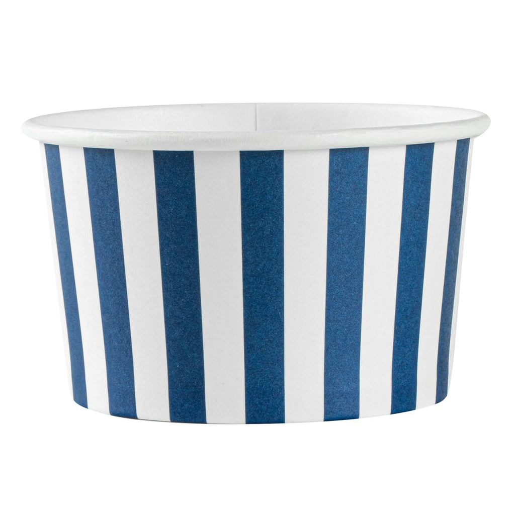 Coppetta 5 oz Round Blue and White Stripe Paper To Go Cup - 3 1/4" x 3 1/4" x 2" - 200 count box