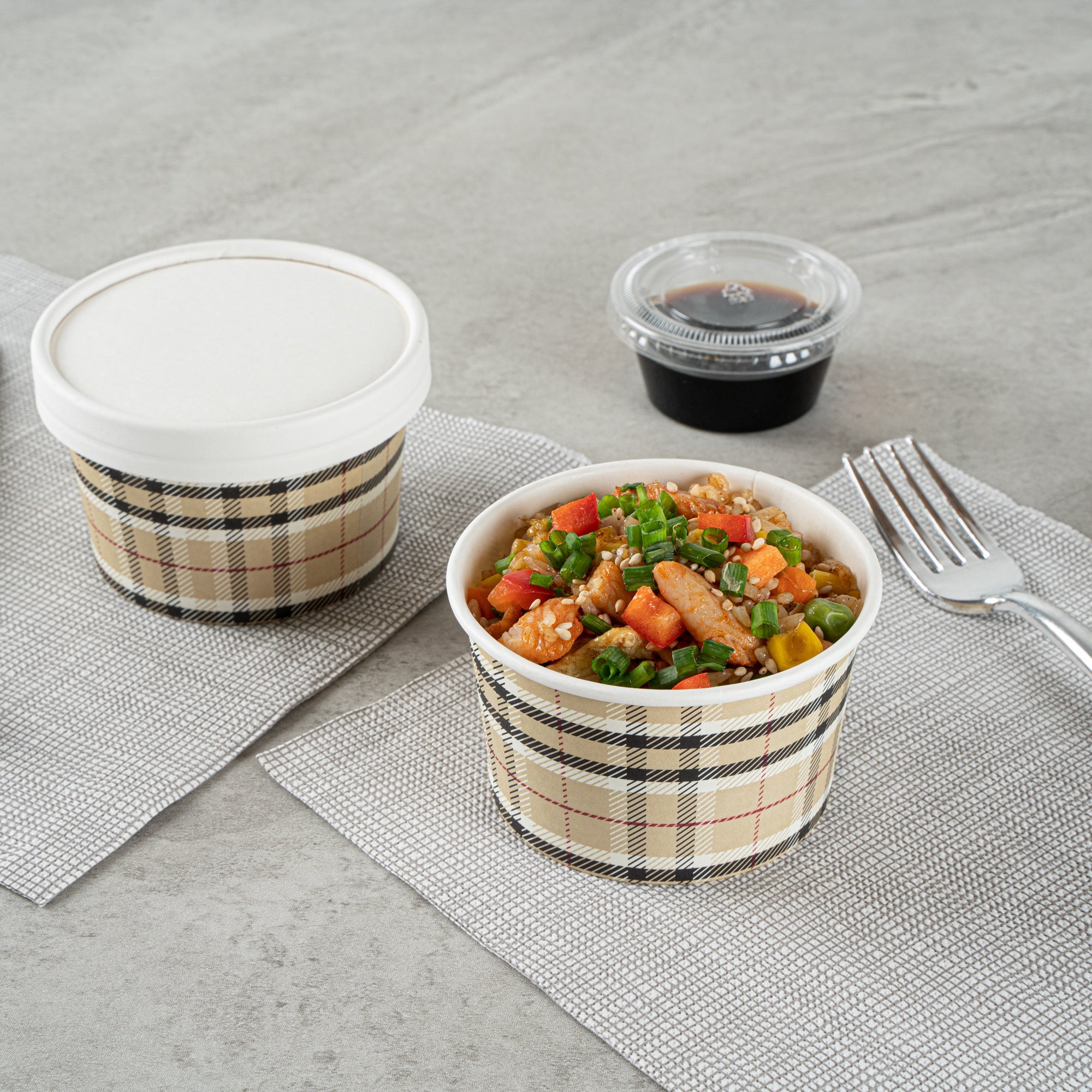 Coppetta 5 oz Round Plaid Paper To Go Cup - 3 1/4" x 3 1/4" x 2" - 50 count box