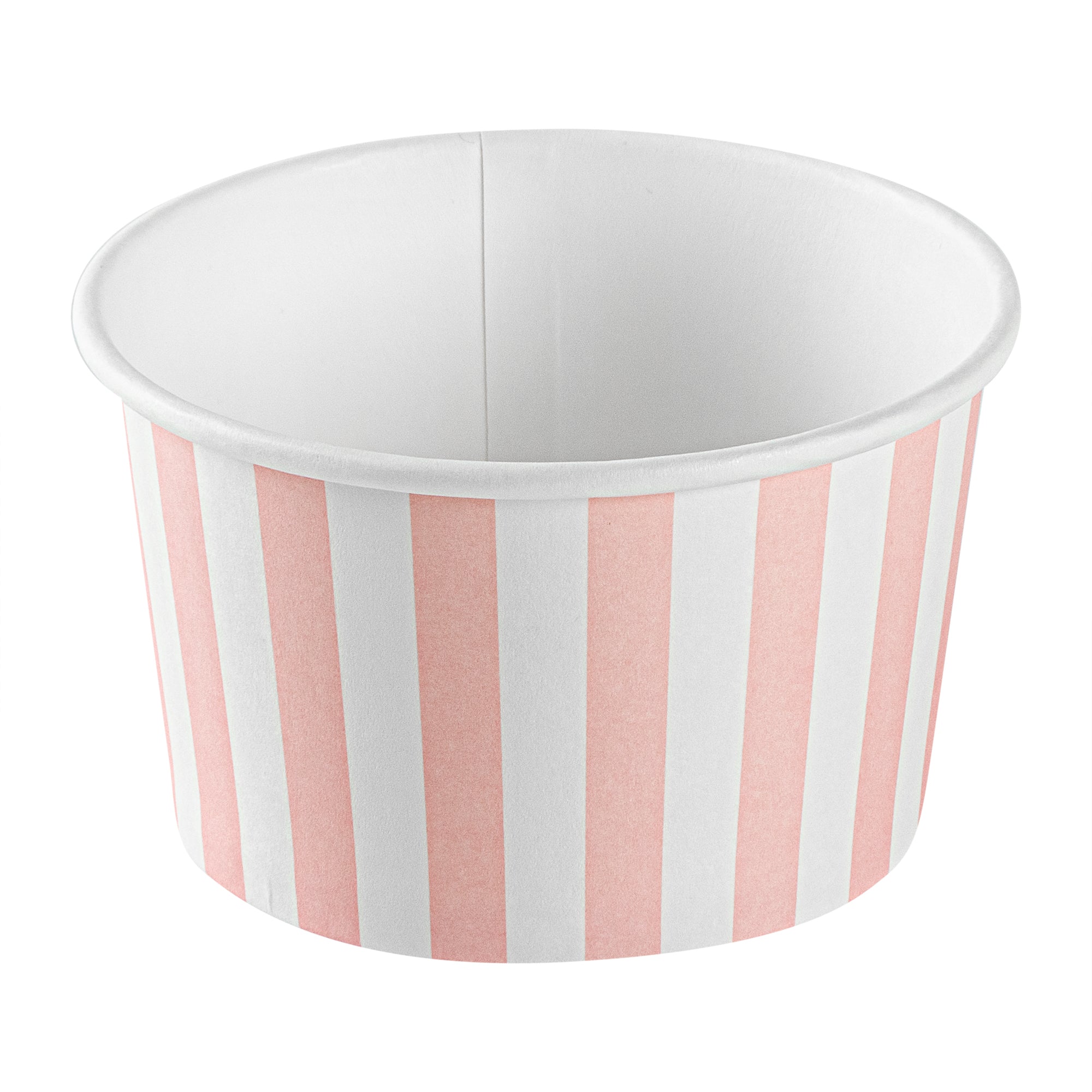 Coppetta 5 oz Round Pink and White Stripe Paper To Go Cup - 3 1/4" x 3 1/4" x 2" - 50 count box