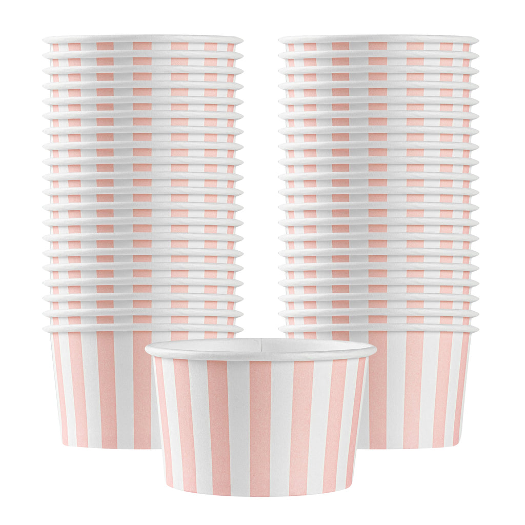 Coppetta 5 oz Round Pink and White Stripe Paper To Go Cup - 3 1/4" x 3 1/4" x 2" - 50 count box