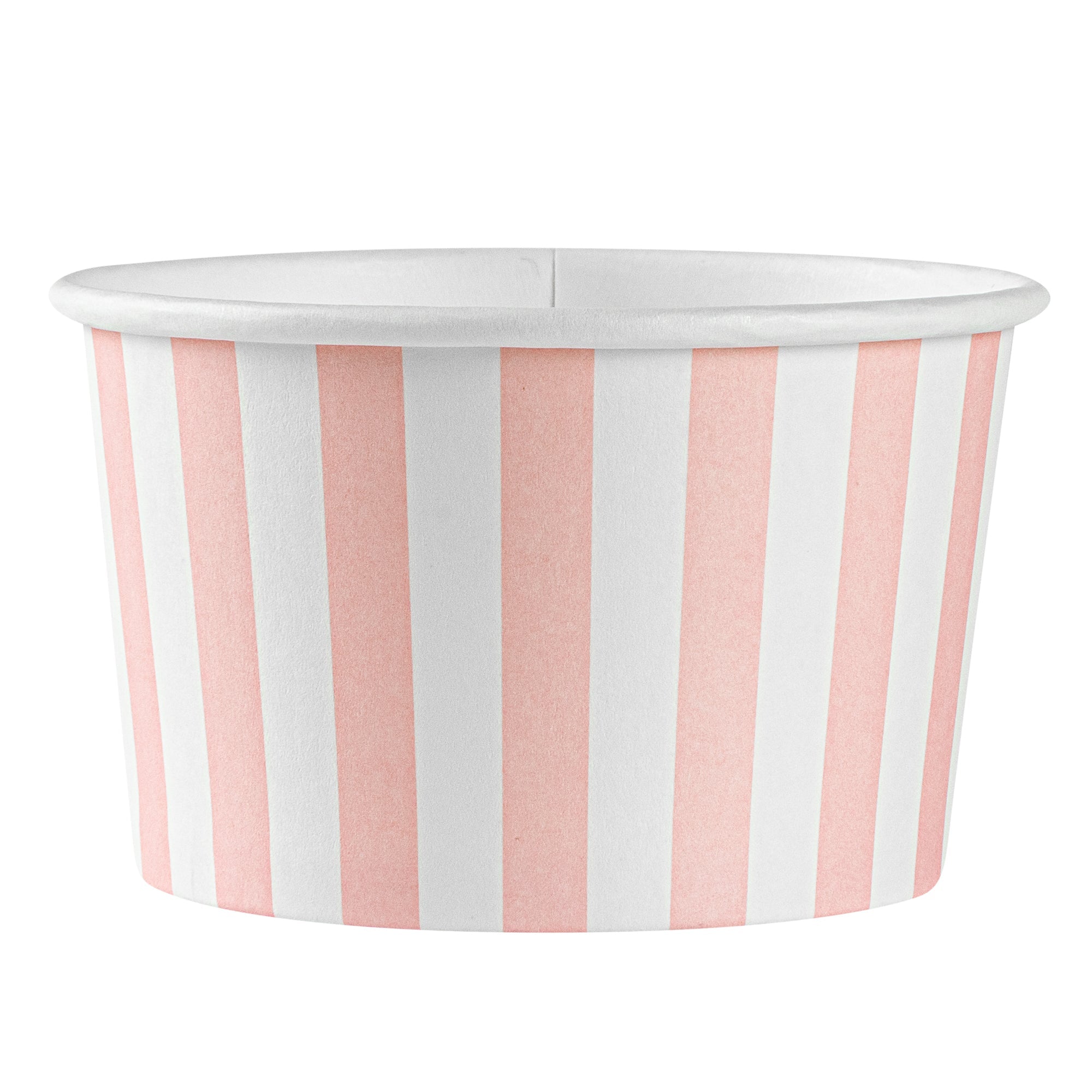 Coppetta 5 oz Round Pink and White Stripe Paper To Go Cup - 3 1/4" x 3 1/4" x 2" - 50 count box