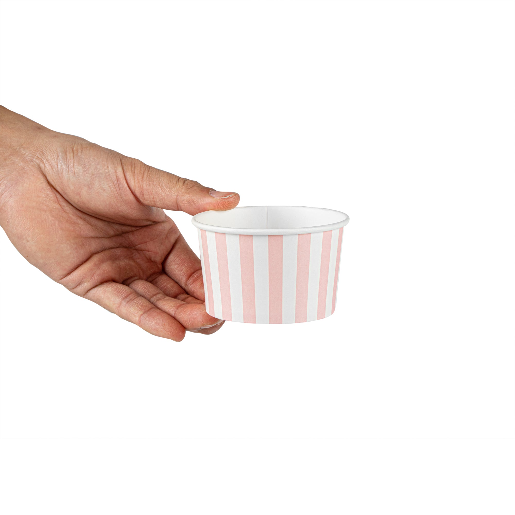 Coppetta 5 oz Round Pink and White Stripe Paper To Go Cup - 3 1/4" x 3 1/4" x 2" - 200 count box
