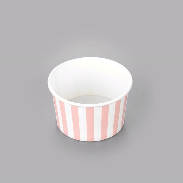 Coppetta 5 oz Round Pink and White Stripe Paper To Go Cup - 3 1/4" x 3 1/4" x 2" - 200 count box