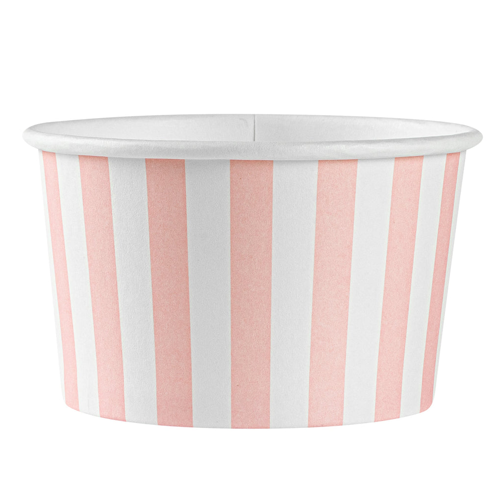 Coppetta 5 oz Round Pink and White Stripe Paper To Go Cup - 3 1/4" x 3 1/4" x 2" - 200 count box