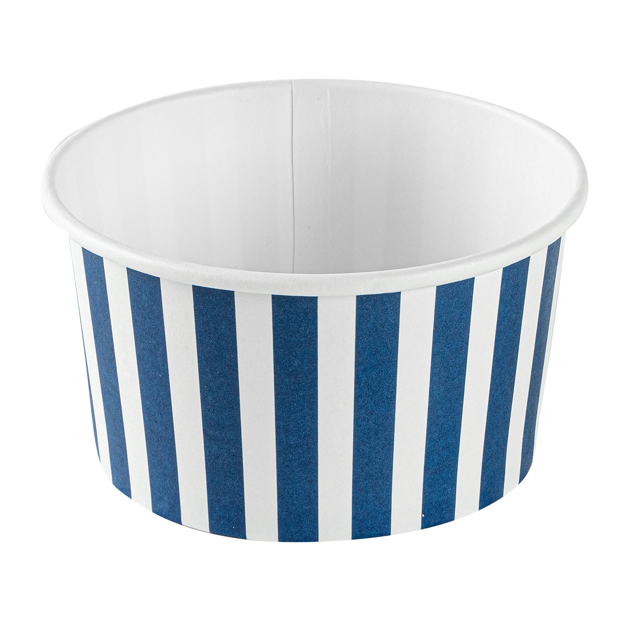 Coppetta 8 oz Round Blue and White Stripe Paper To Go Cup - 3 3/4" x 3 3/4" x 2 1/4" - 50 count box