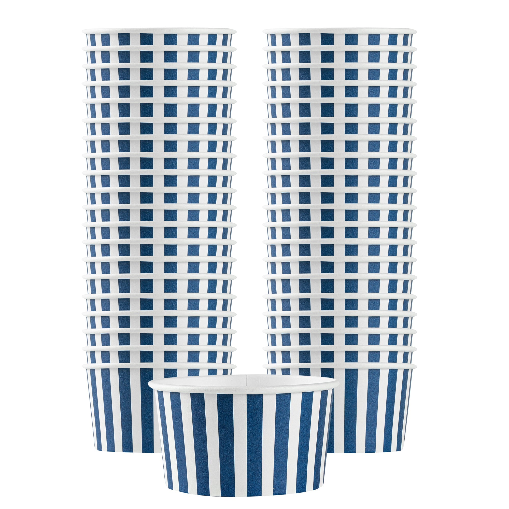 Coppetta 8 oz Round Blue and White Stripe Paper To Go Cup - 3 3/4" x 3 3/4" x 2 1/4" - 50 count box