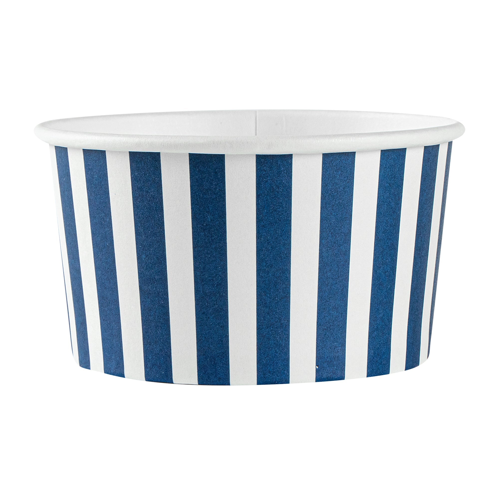 Coppetta 8 oz Round Blue and White Stripe Paper To Go Cup - 3 3/4" x 3 3/4" x 2 1/4" - 50 count box