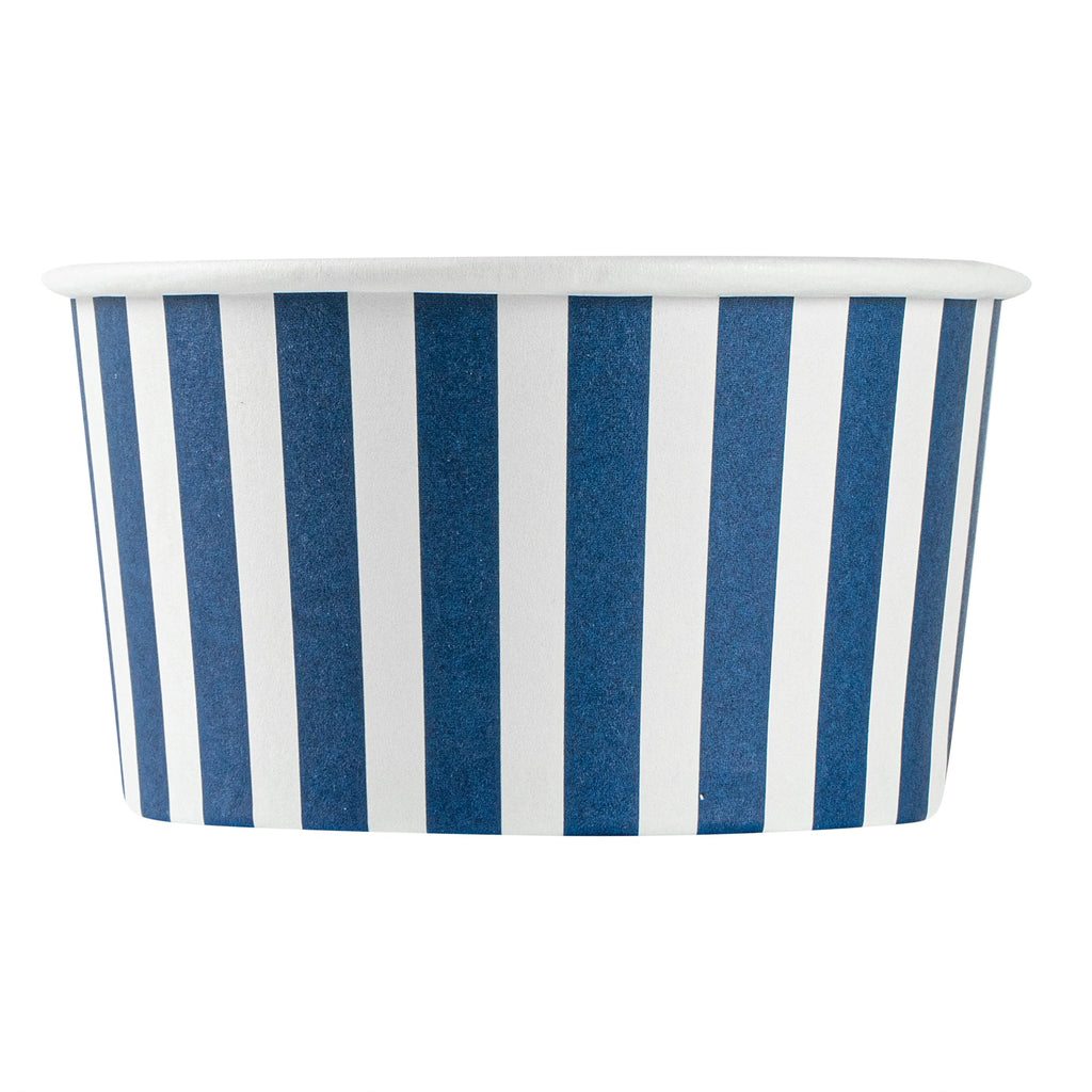Coppetta 8 oz Round Blue and White Stripe Paper To Go Cup - 3 3/4" x 3 3/4" x 2 1/4" - 50 count box