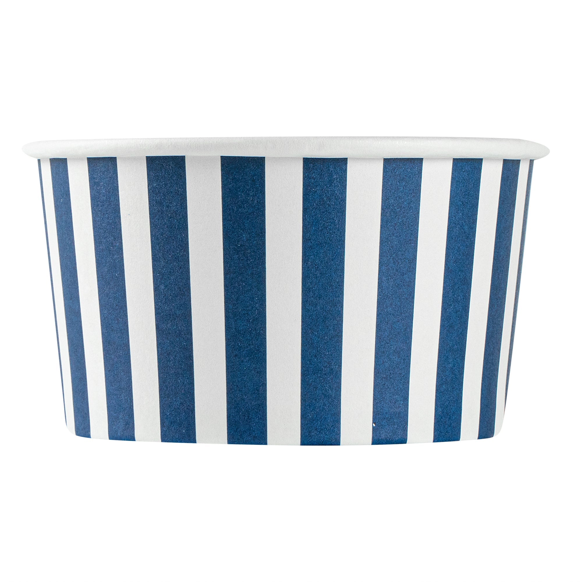 Coppetta 8 oz Round Blue and White Stripe Paper To Go Cup - 3 3/4" x 3 3/4" x 2 1/4" - 50 count box
