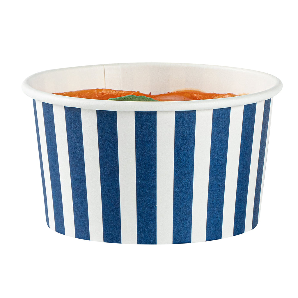 Coppetta 8 oz Round Blue and White Stripe Paper To Go Cup - 3 3/4" x 3 3/4" x 2 1/4" - 200 count box