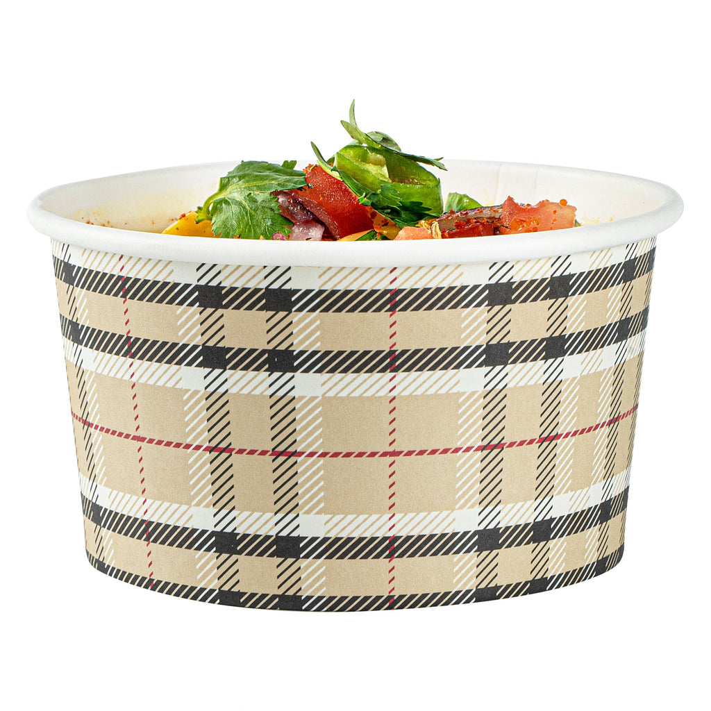 Coppetta 8 oz Round Plaid Paper To Go Cup - 3 3/4" x 3 3/4" x 2 1/4" - 50 count box