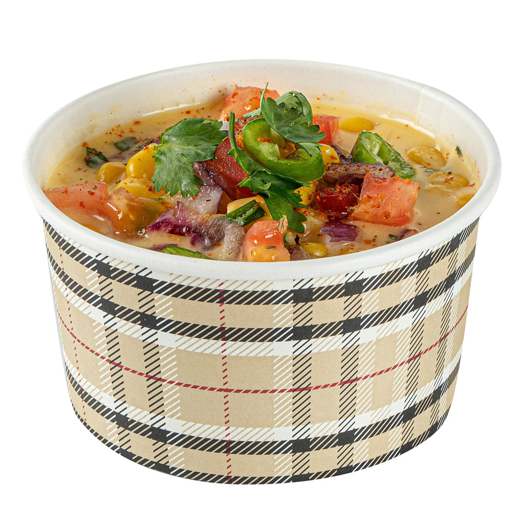 Coppetta 8 oz Round Plaid Paper To Go Cup - 3 3/4" x 3 3/4" x 2 1/4" - 200 count box