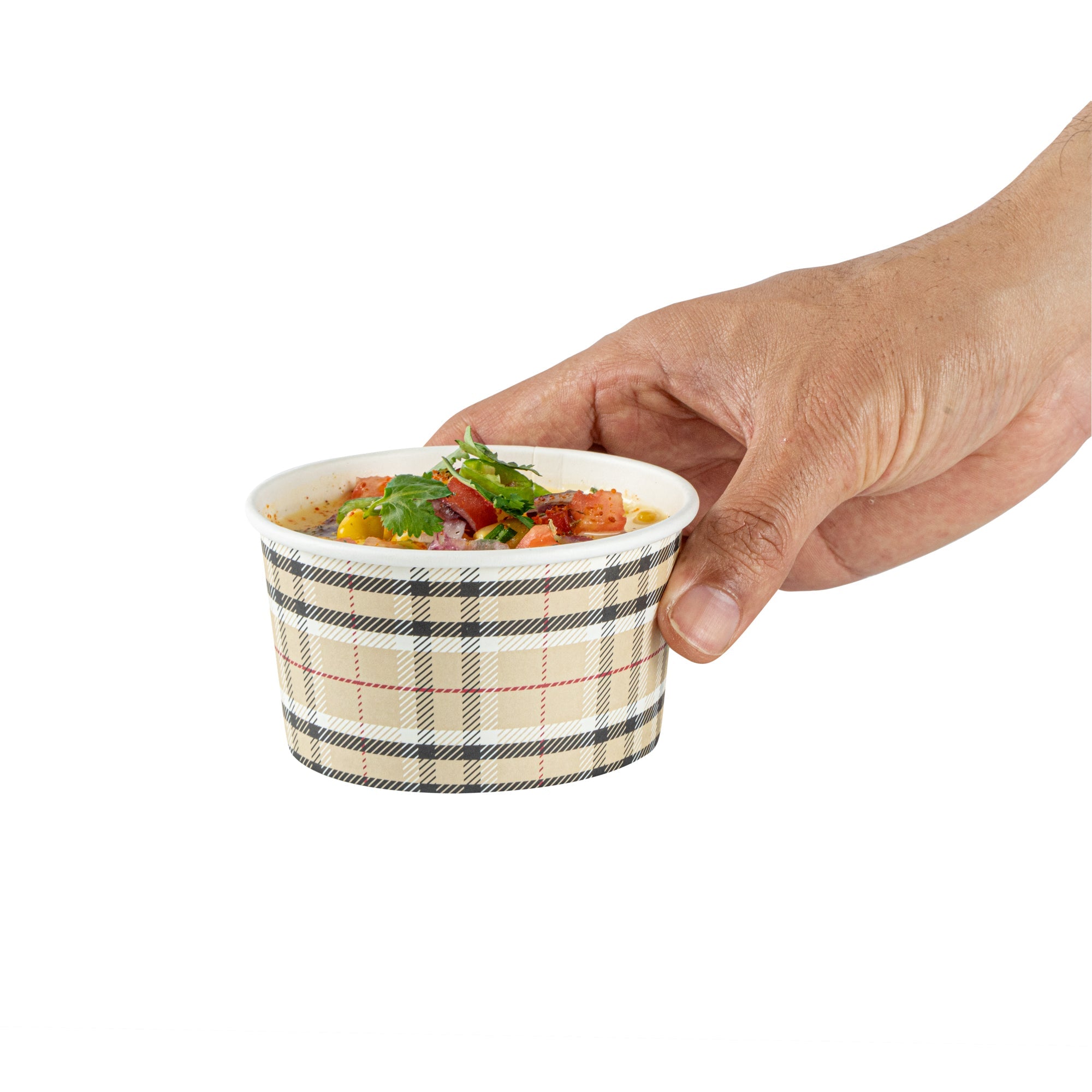 Coppetta 8 oz Round Plaid Paper To Go Cup - 3 3/4" x 3 3/4" x 2 1/4" - 200 count box
