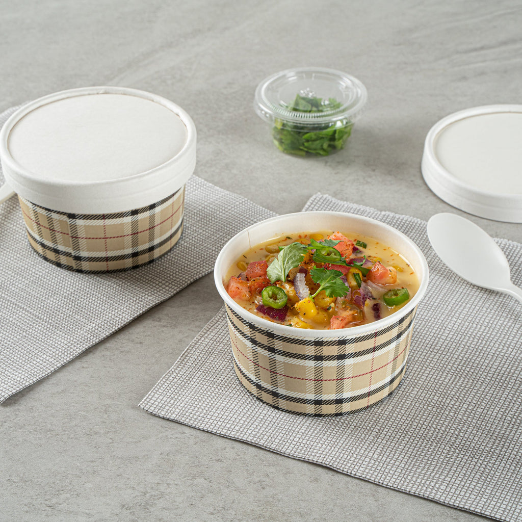 Coppetta 8 oz Round Plaid Paper To Go Cup - 3 3/4" x 3 3/4" x 2 1/4" - 200 count box