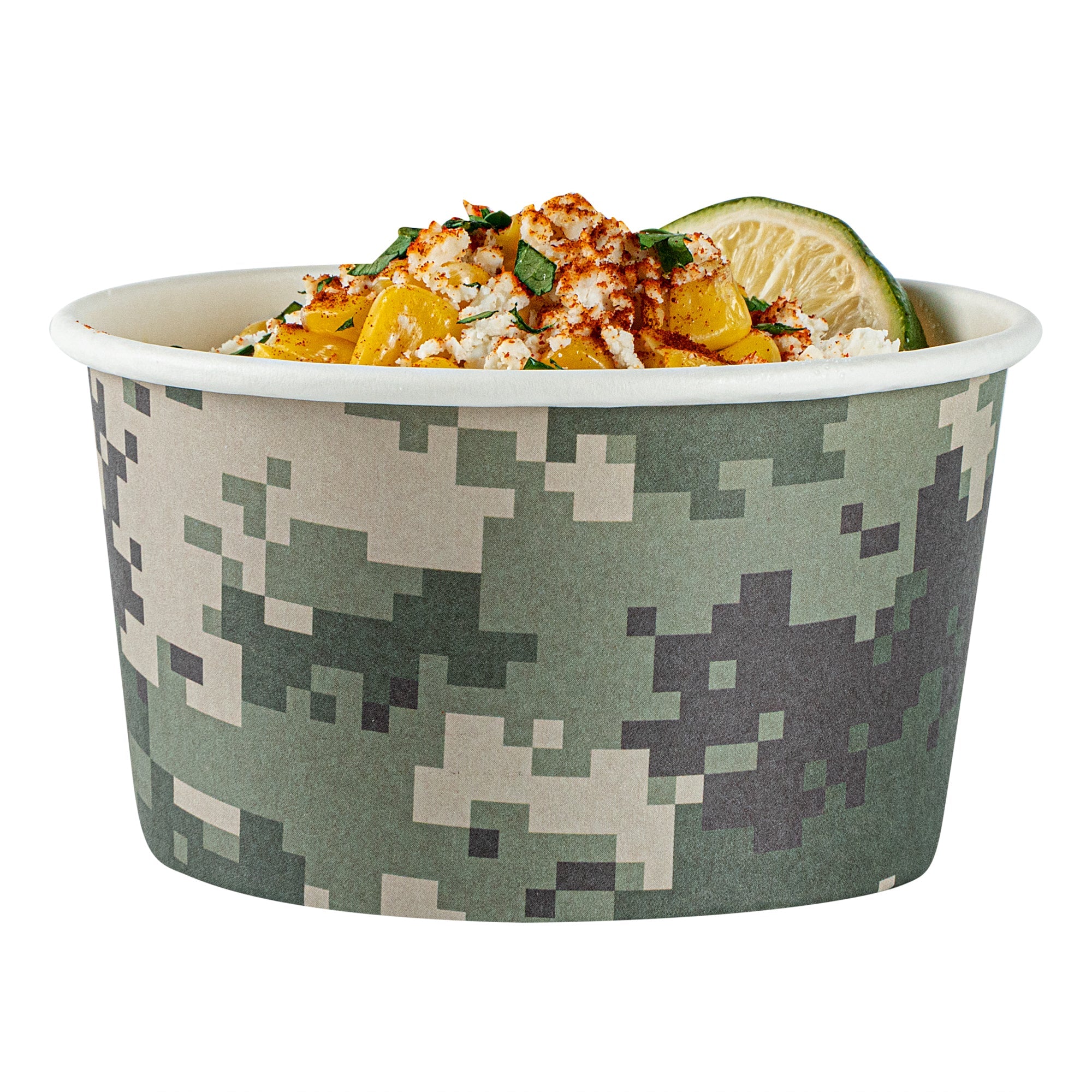 Coppetta 8 oz Round Camouflage Paper To Go Cup - 3 3/4" x 3 3/4" x 2 1/4" - 50 count box