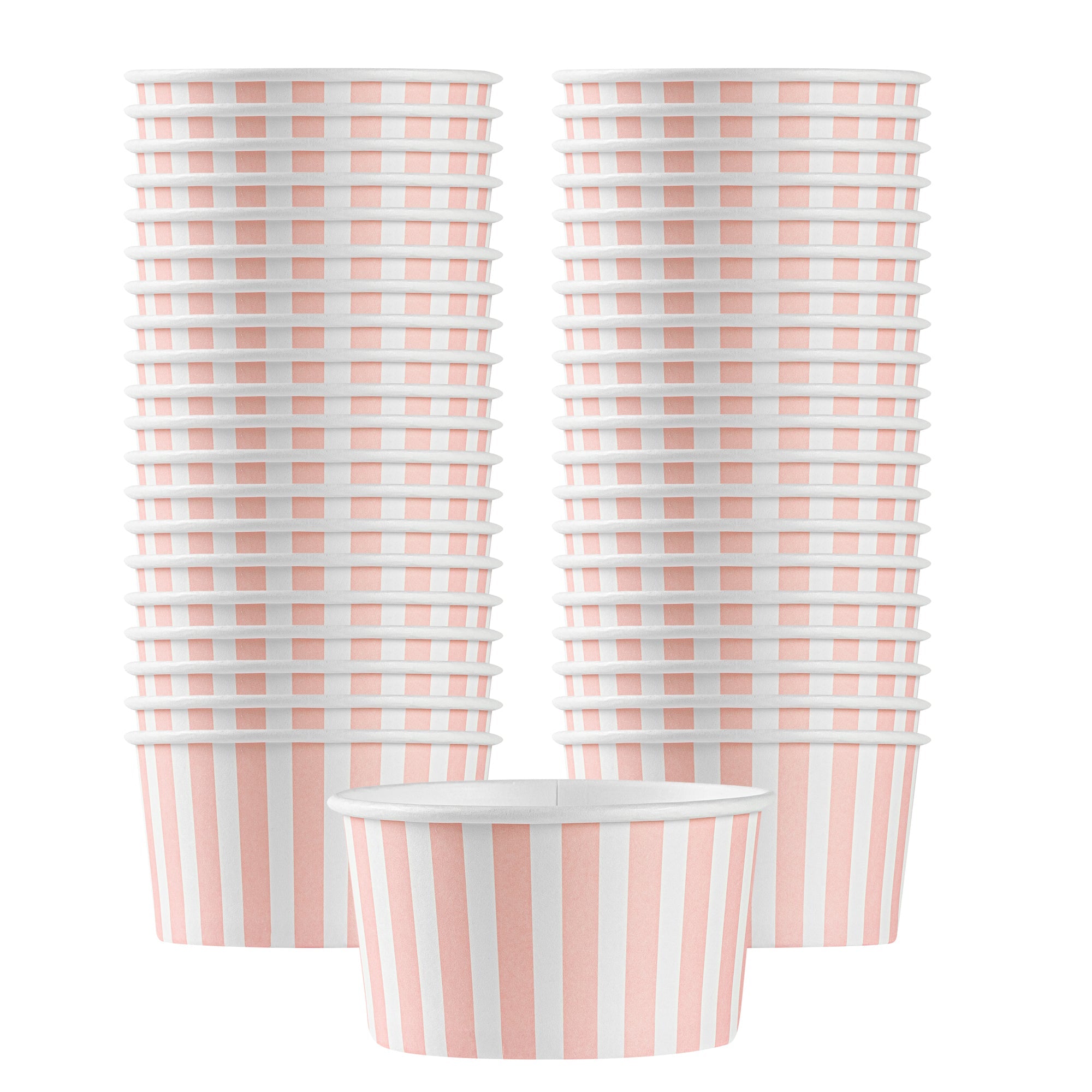 Coppetta 8 oz Round Pink and White Stripe Paper To Go Cup - 3 3/4" x 3 3/4" x 2 1/4" - 50 count box