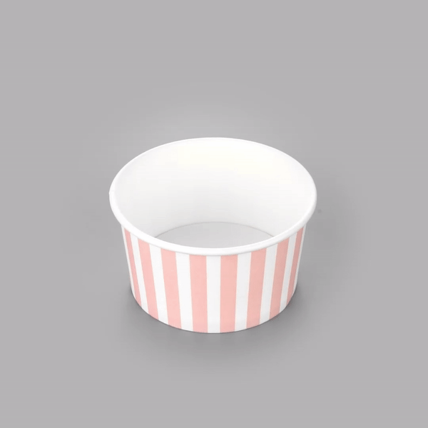 Coppetta 8 oz Round Pink and White Stripe Paper To Go Cup - 3 3/4" x 3 3/4" x 2 1/4" - 50 count box