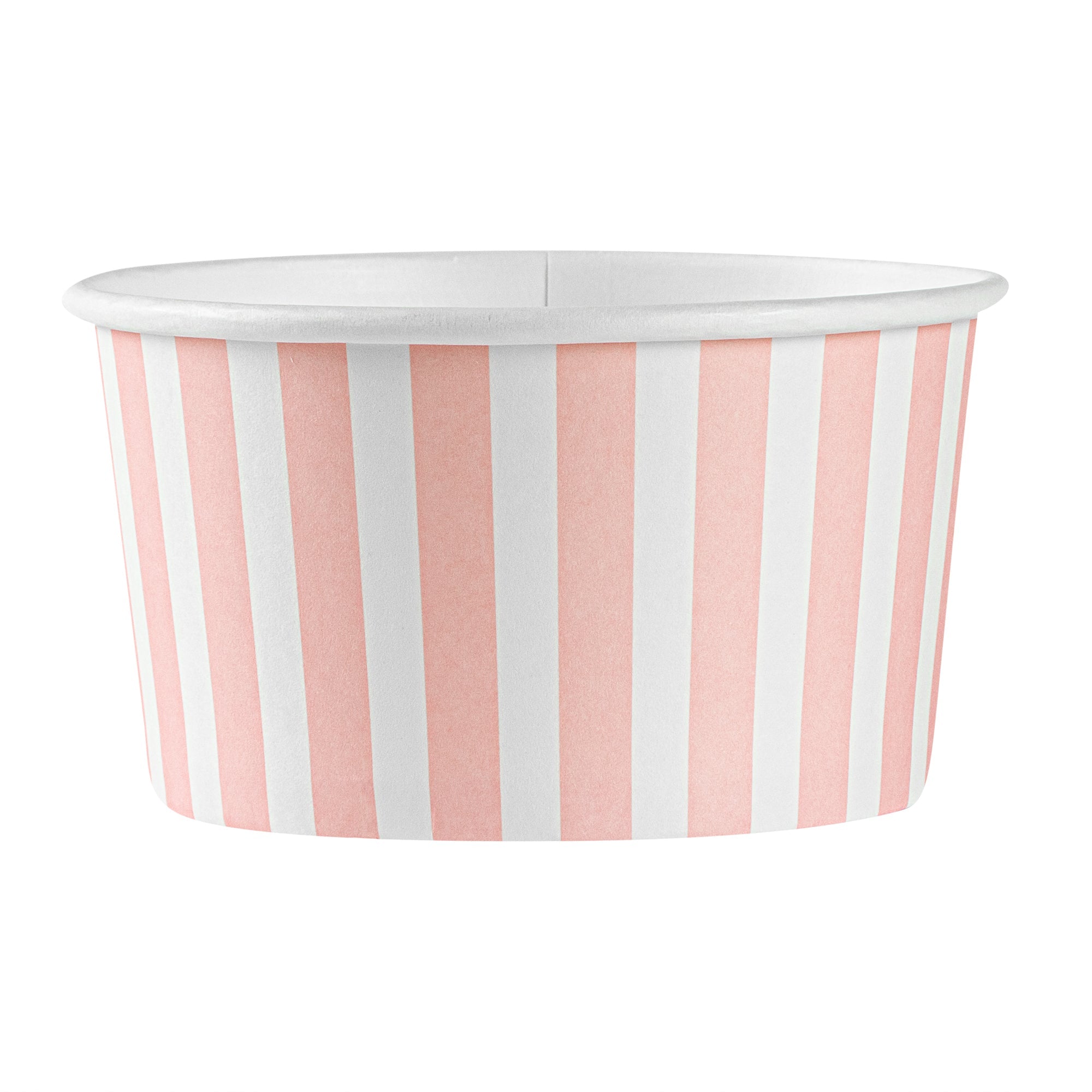 Coppetta 8 oz Round Pink and White Stripe Paper To Go Cup - 3 3/4" x 3 3/4" x 2 1/4" - 200 count box