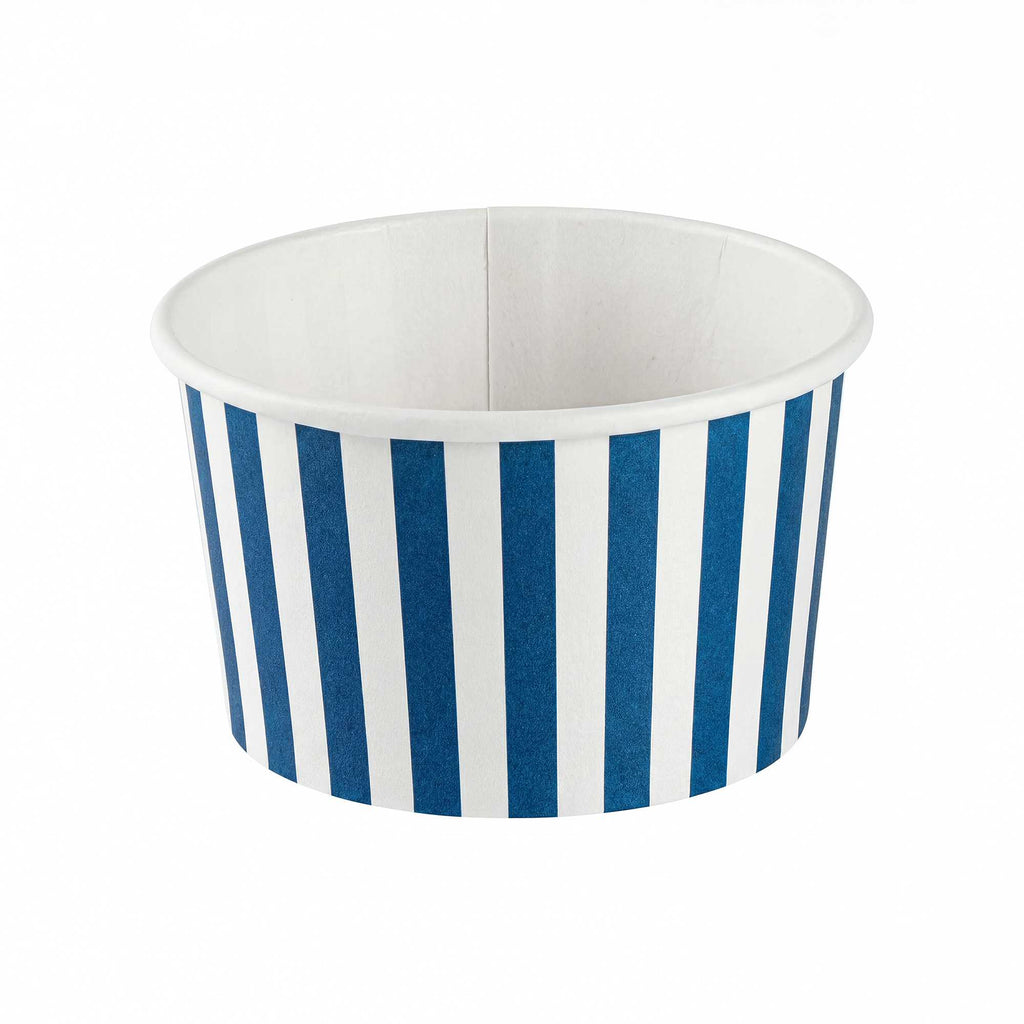 Coppetta 12 oz Round Blue and White Stripe Paper To Go Cup - 4" x 4" x 2 1/4" - 50 count box