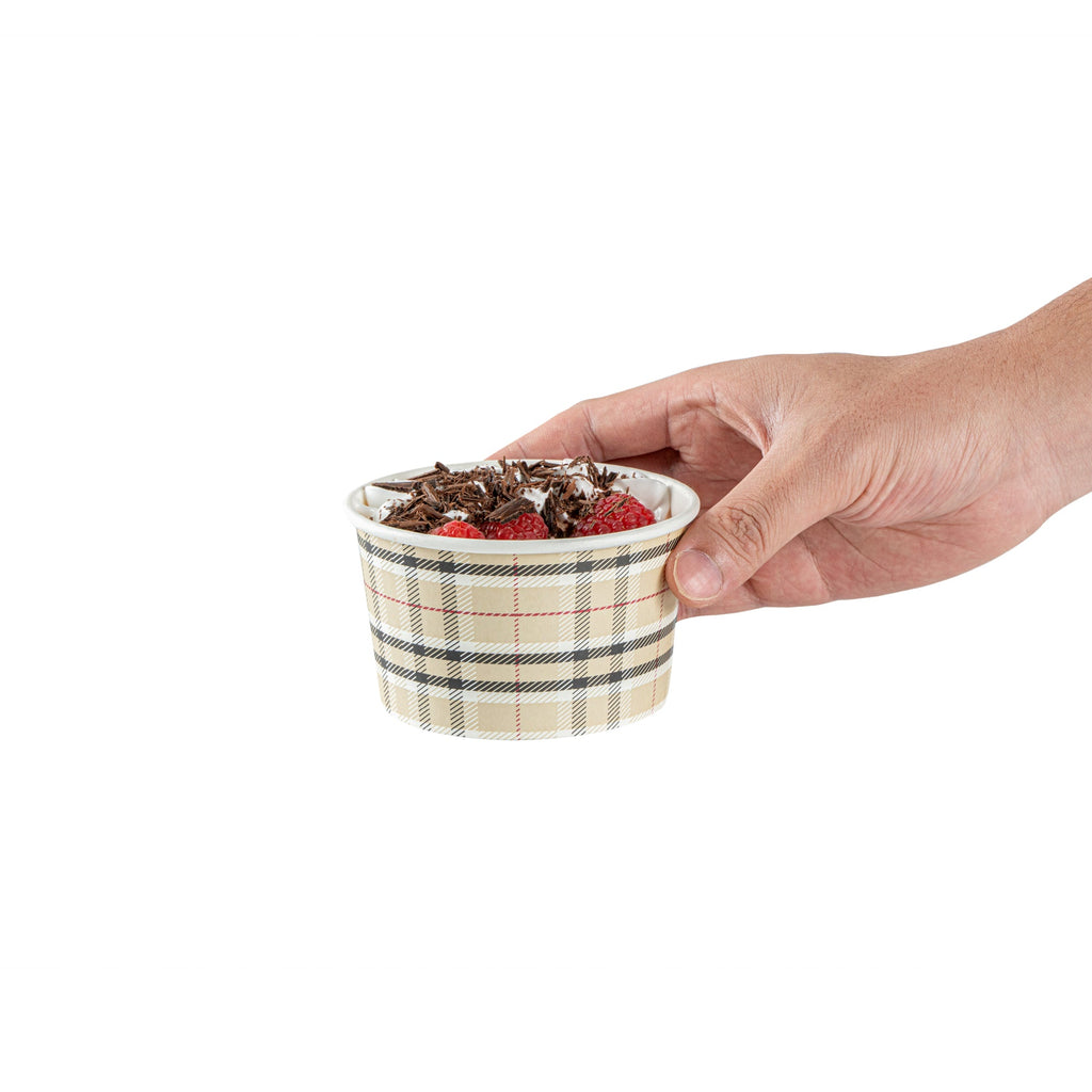 Coppetta 12 oz Round Plaid Paper To Go Cup - 4" x 4" x 2 1/4" - 200 count box