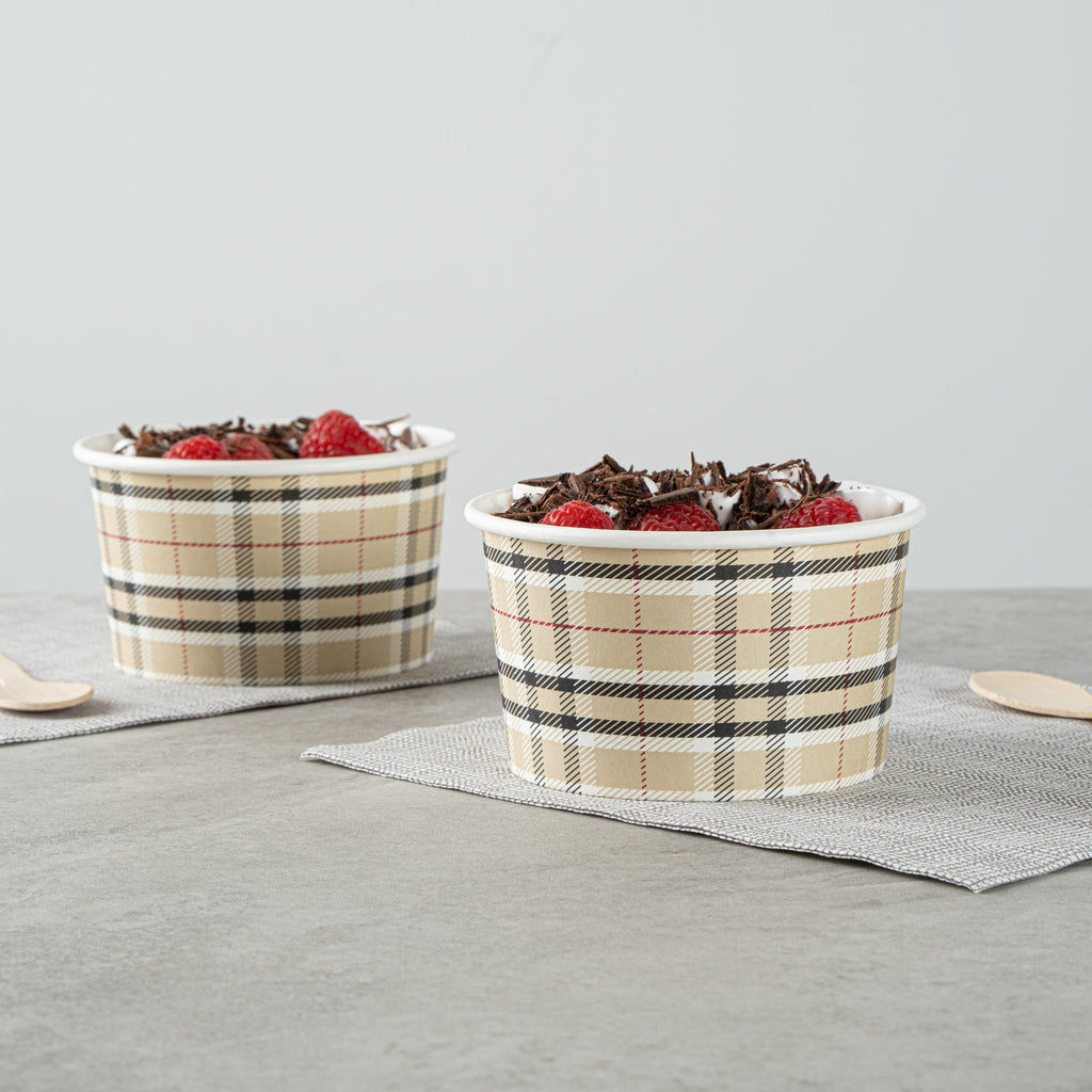Coppetta 12 oz Round Plaid Paper To Go Cup - 4" x 4" x 2 1/4" - 200 count box