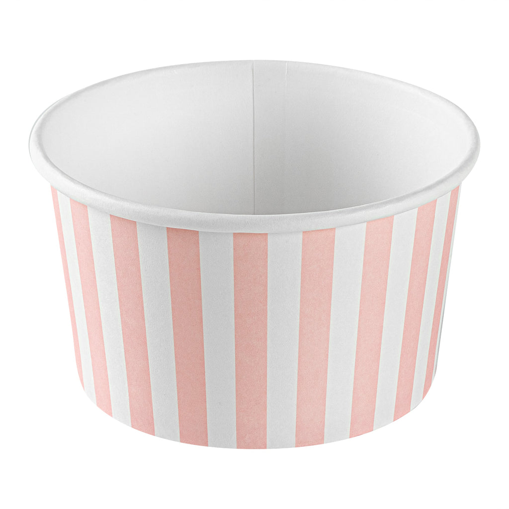 Coppetta 12 oz Round Pink and White Stripe Paper To Go Cup - 4" x 4" x 2 1/4" - 50 count box