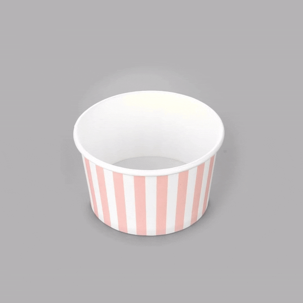 Coppetta 12 oz Round Pink and White Stripe Paper To Go Cup - 4" x 4" x 2 1/4" - 50 count box
