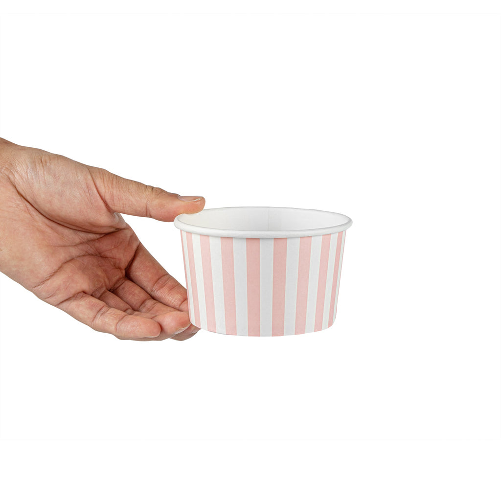 Coppetta 12 oz Round Pink and White Stripe Paper To Go Cup - 4" x 4" x 2 1/4" - 200 count box