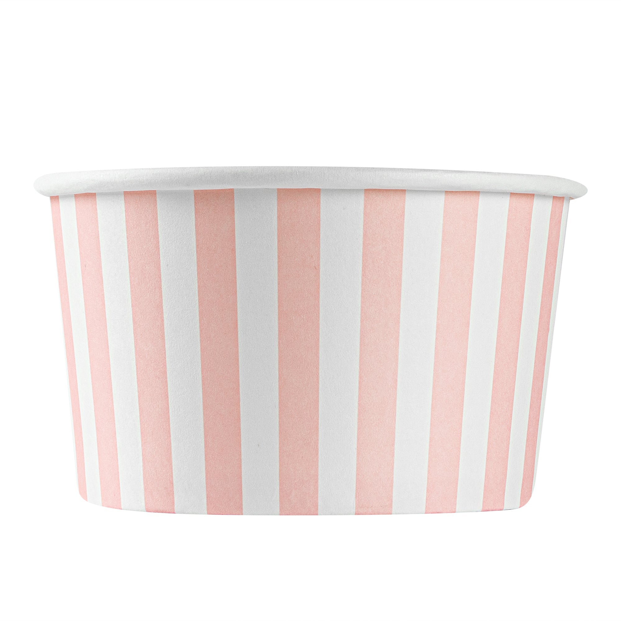 Coppetta 12 oz Round Pink and White Stripe Paper To Go Cup - 4" x 4" x 2 1/4" - 200 count box