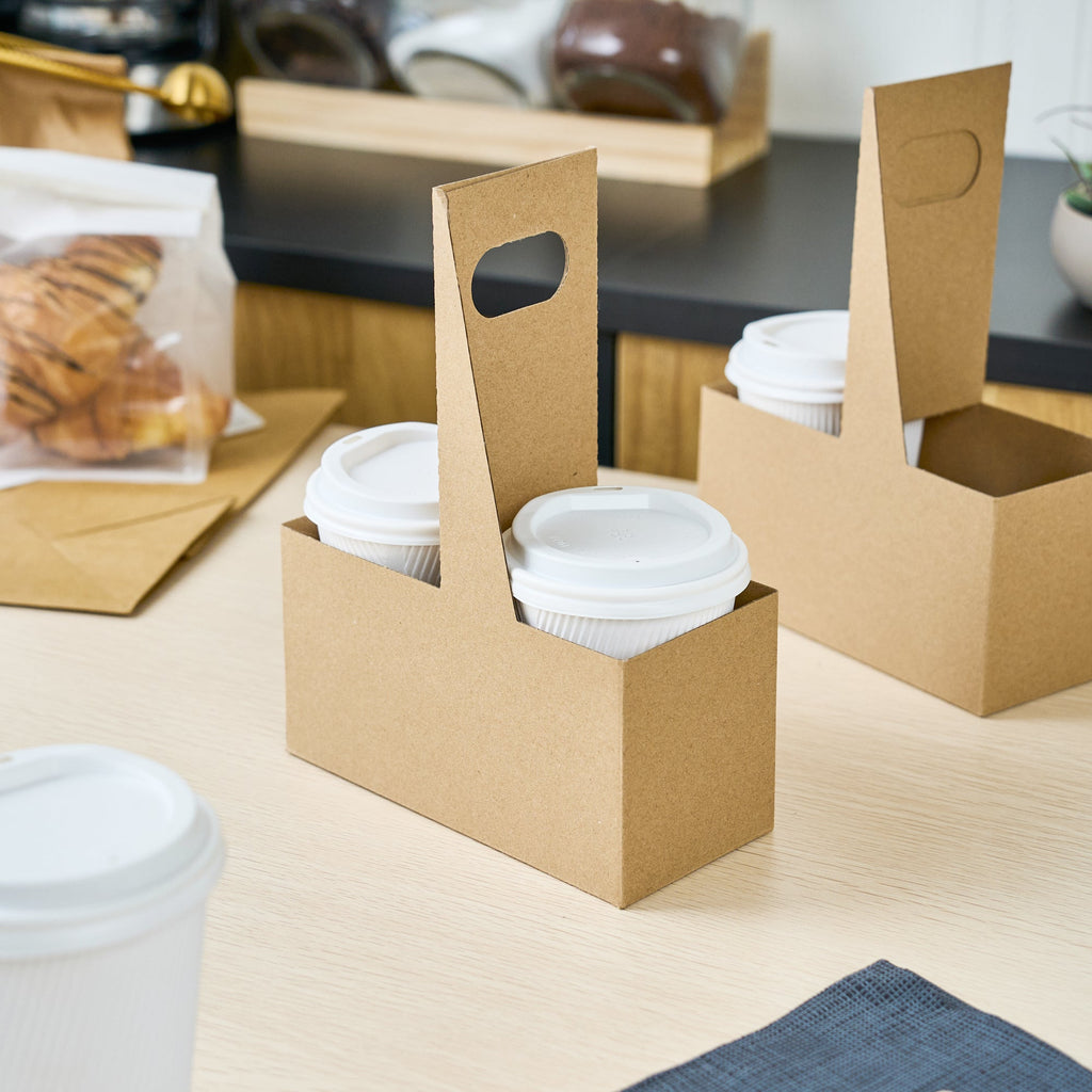 Restpresso Kraft Paper Altalena Drink Carrier - Fits 2 Cups - 7 1/4" x 3 1/2" x 9 1/4" - 100 count box