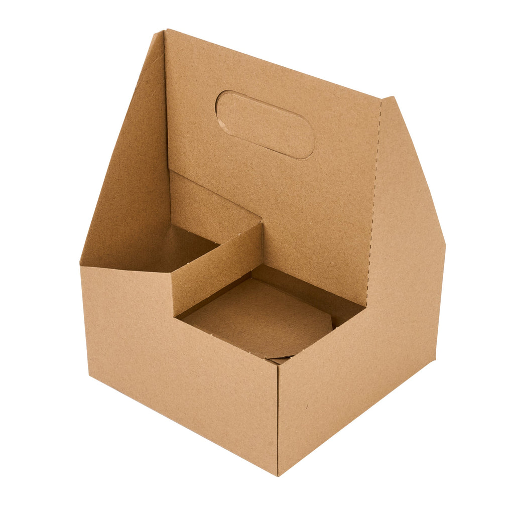 Restpresso Kraft Paper Altalena Drink Carrier - Fits 4 Cups - 7 1/4" x 7 1/4" x 9 1/4" - 100 count box