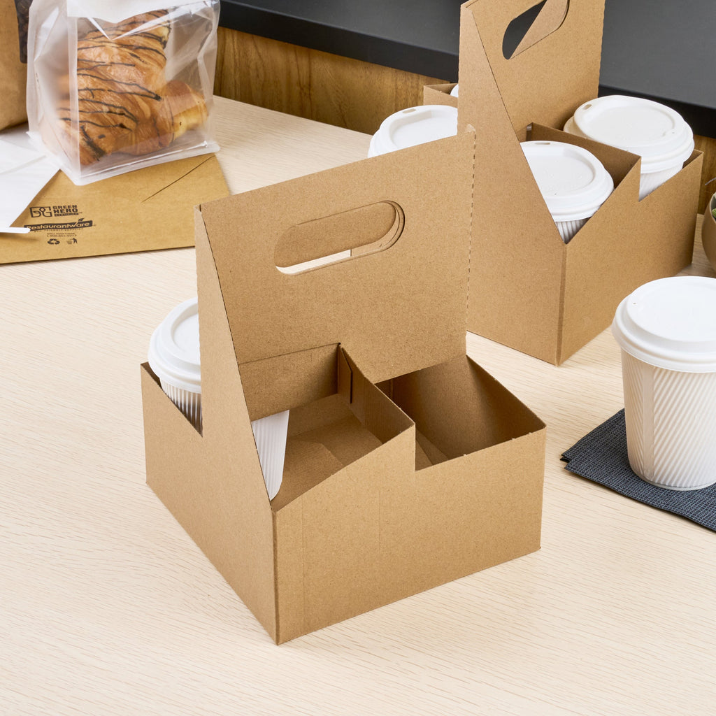Restpresso Kraft Paper Altalena Drink Carrier - Fits 4 Cups - 7 1/4" x 7 1/4" x 9 1/4" - 100 count box