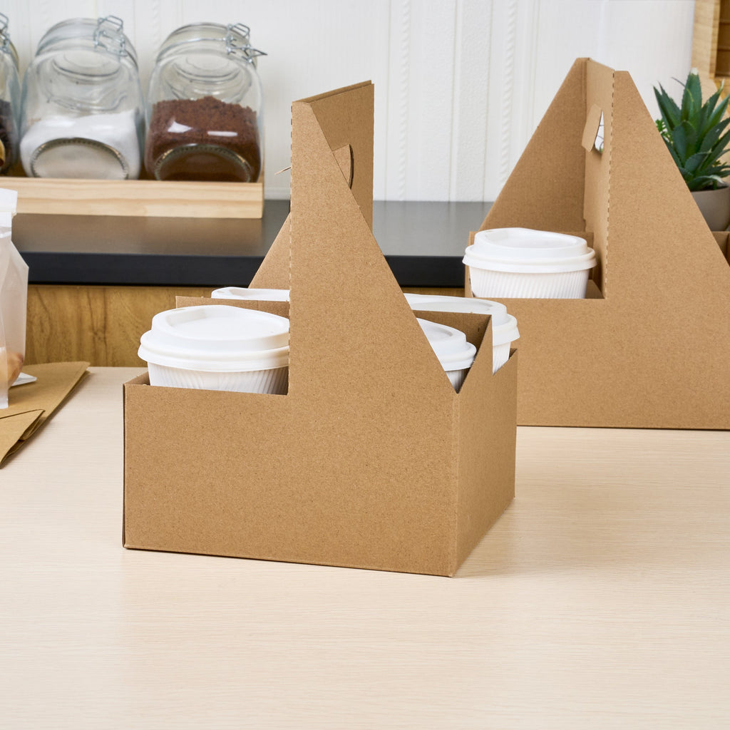 Restpresso Kraft Paper Altalena Drink Carrier - Fits 4 Cups - 7 1/4" x 7 1/4" x 9 1/4" - 100 count box